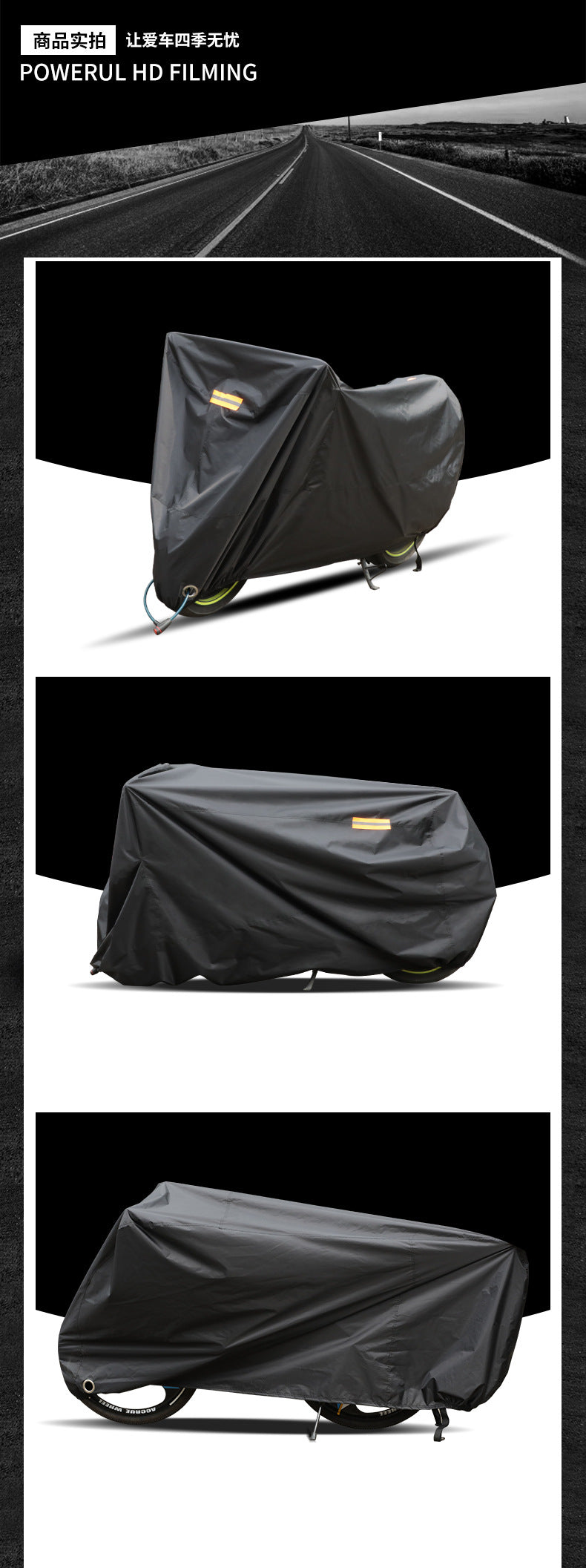 Thick Oxford Motorcycle Waterproof Cover Universal Outdoor Protection Dust Motorbike Rain Cover Sunshade Dustproof UV Protective – Reflective Aluminum Foil Nano Lining Cotton Velvet Black XL-4XL