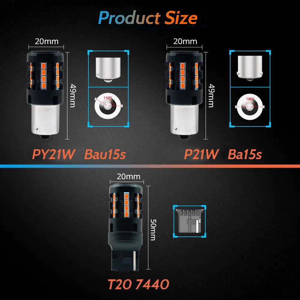 LED Turn Signal Bulbs – 1156 BA15S T20 7440 CANBUS Amber Yellow