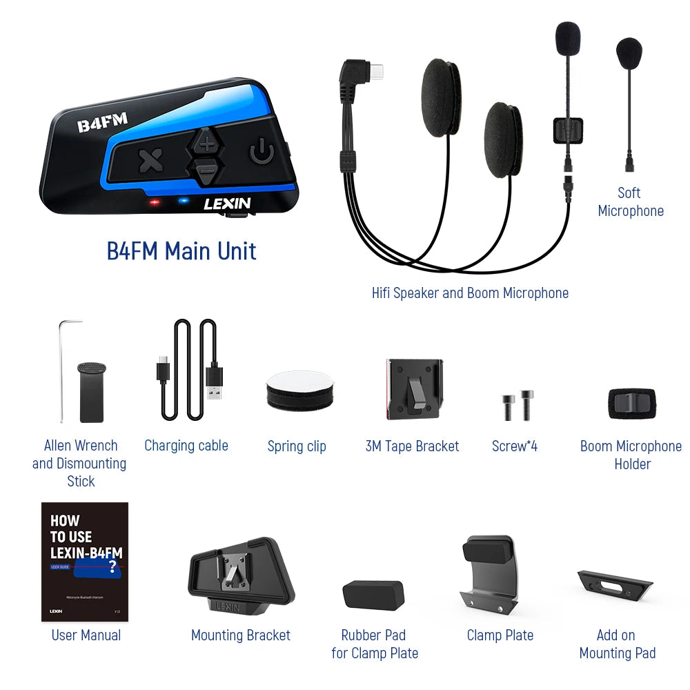 LEXIN B4FM-X Motorcycle Bluetooth Intercom – 10-Rider Music Sharing