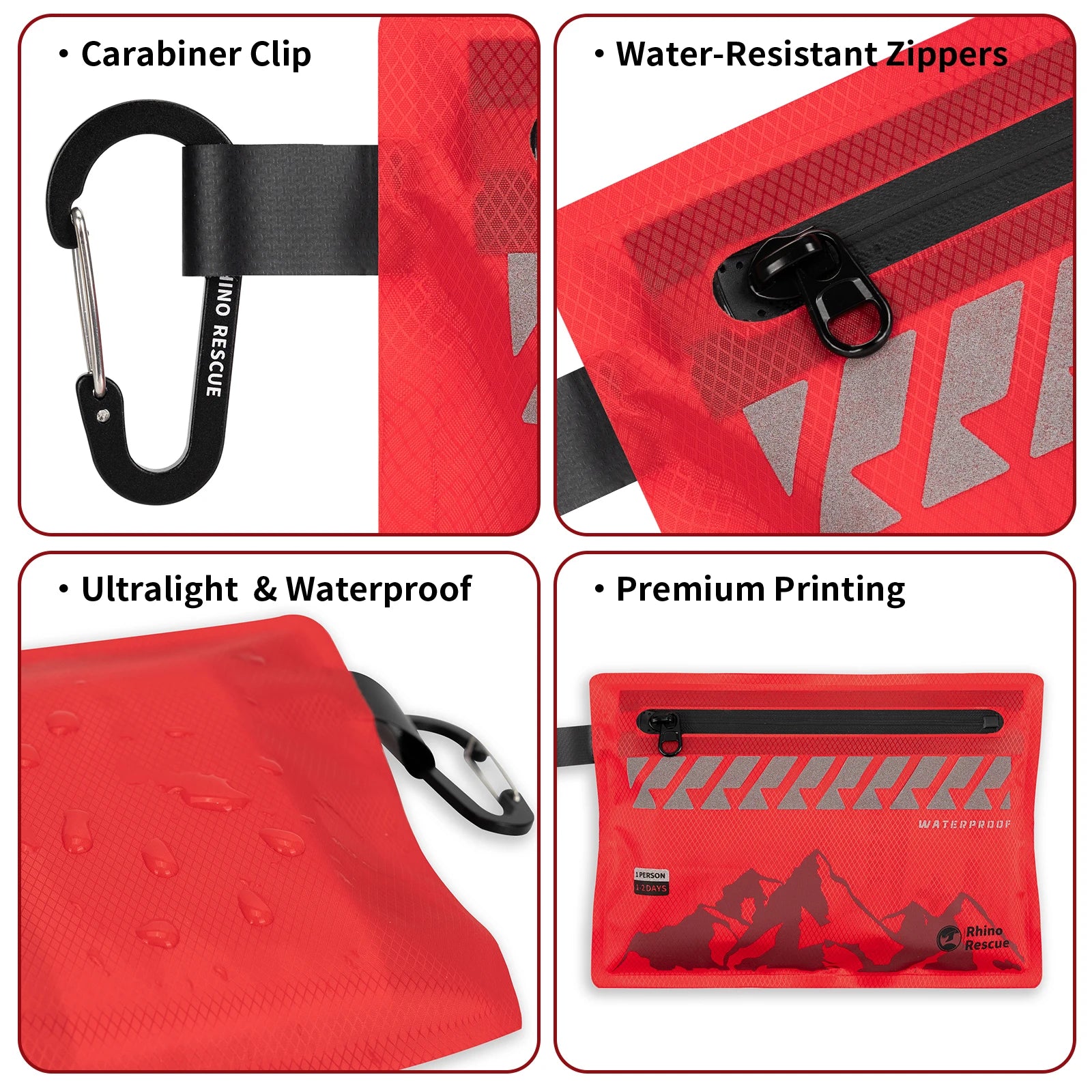 RHINO RESCUE Small First Aid Kit Ultralight Waterproof Medical Kit 107 Pieces for Hiking Backpacking Cycling Travel Vehicles
