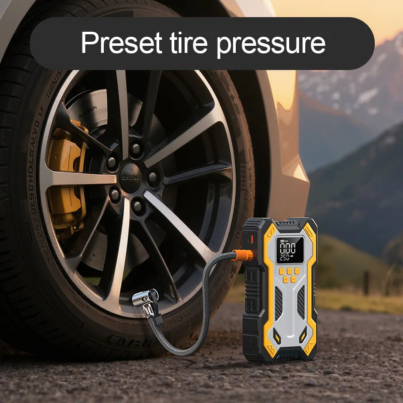 Motorcycle Jump Starter with Air Compressors LCD Screen 30000mAh Portable Booster Charger 7000A Powerful Motorcycle Battery Starting Device