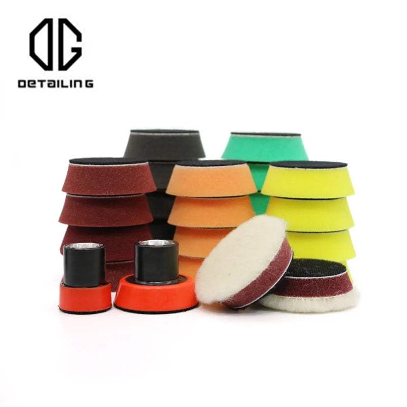 DETAILING 2-Inch Mini Foam & Wool Polishing Pad Kit – 9 / 12 / 29 Pcs – Cutting Polishing Finishing – Car Motorcycle Wheel Hub – Hook & Loop – $20–73