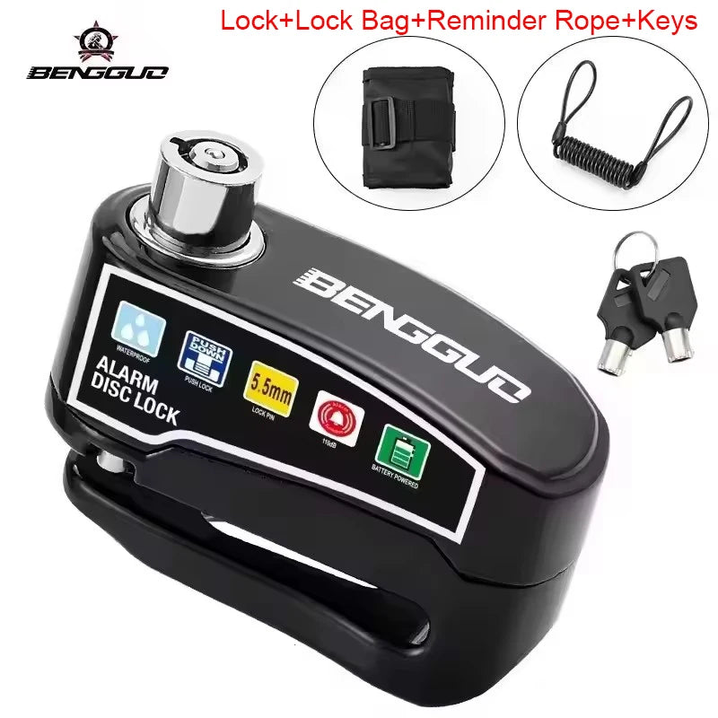 Motorcycle Alarm Disc Lock Anti-Theft 110dB Waterproof Motorcycle Disc Brake Lock Aluminum Alloy for Scooter Bike Motor Parts – Vibration Alarm – Replaceable Battery – Lock Only / 4pcs Set / With Bag – Red Black Yellow
