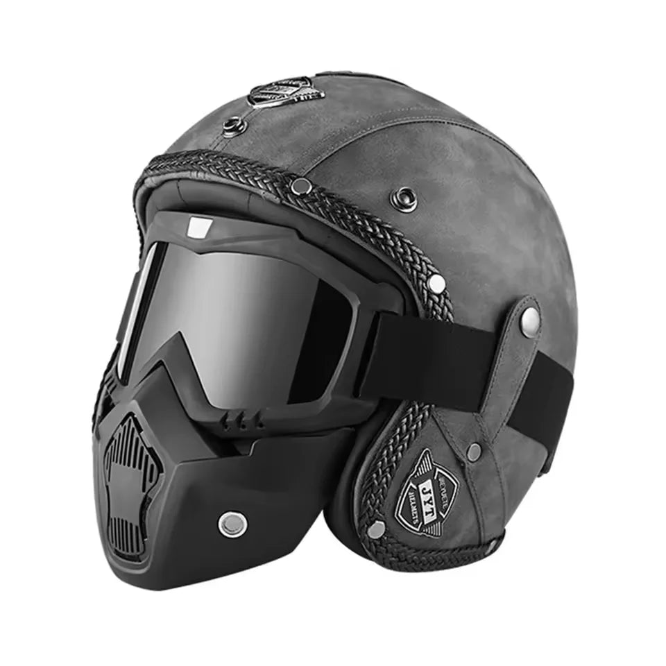 Open Face Helmets – Retro PU Leather Motorcycle Helmet, Vintage Cafe Racer Style, DOT & ECE Certified