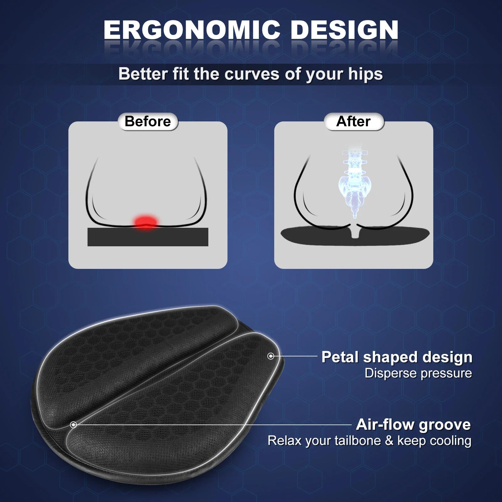 3D Honeycomb Gel Motorcycle Seat Cushion Non Slip Pressure Relief Ride Seat Pad Comfort Moto Riding Accessory