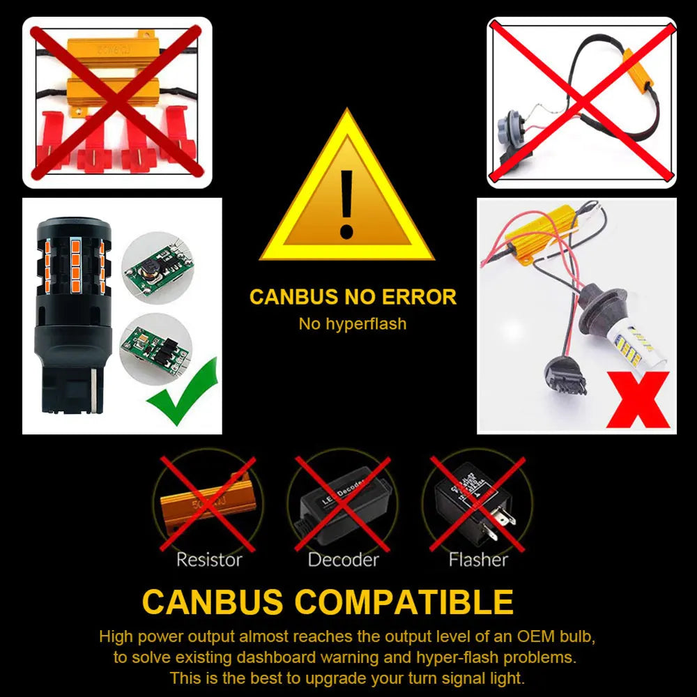 LED Turn Signal Bulbs – 1156 BA15S T20 7440 CANBUS Amber Yellow