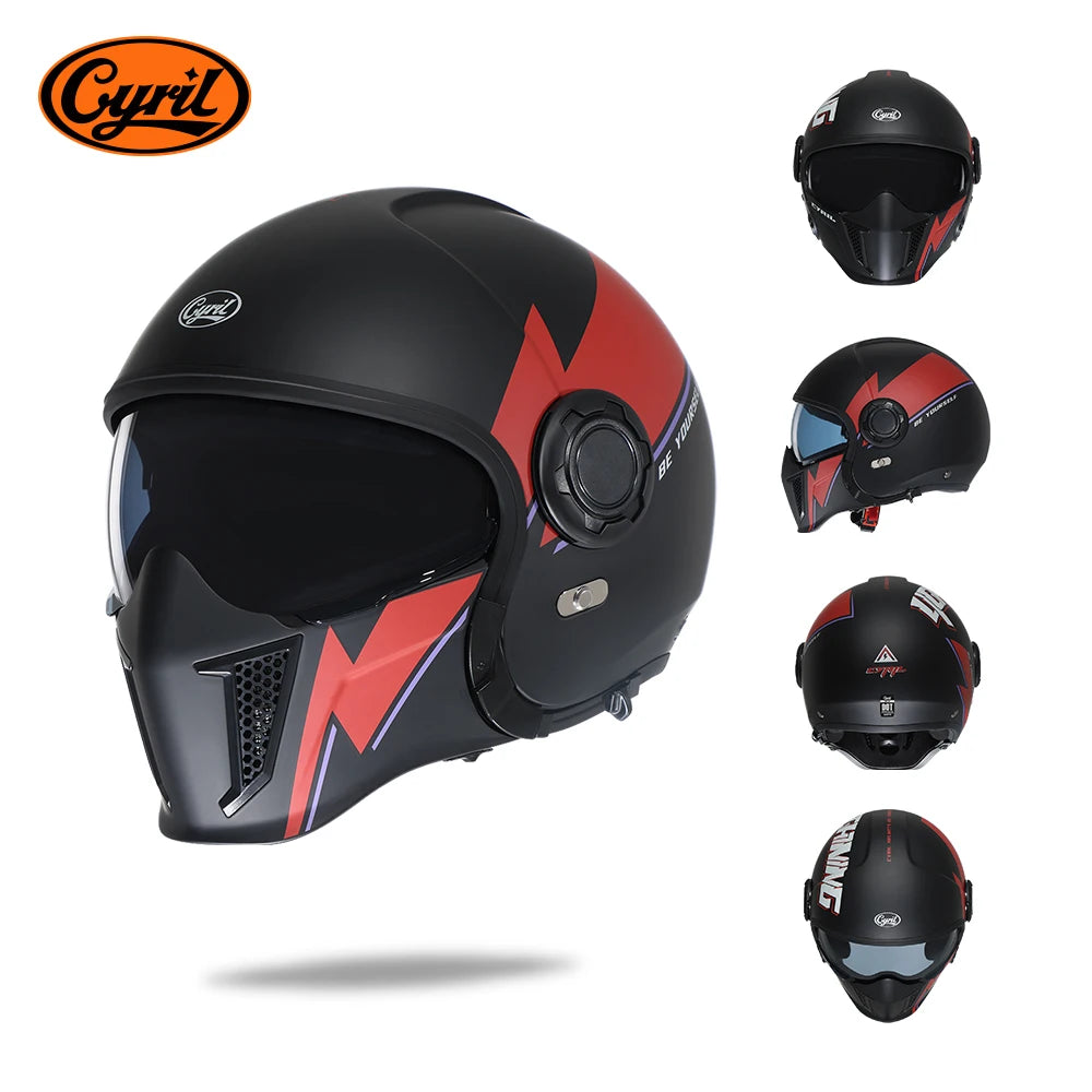 Modular Helmets – DOT Full Face Motorcycle Helmet, Dual Visor, Retro Open Face Design for Men & Women