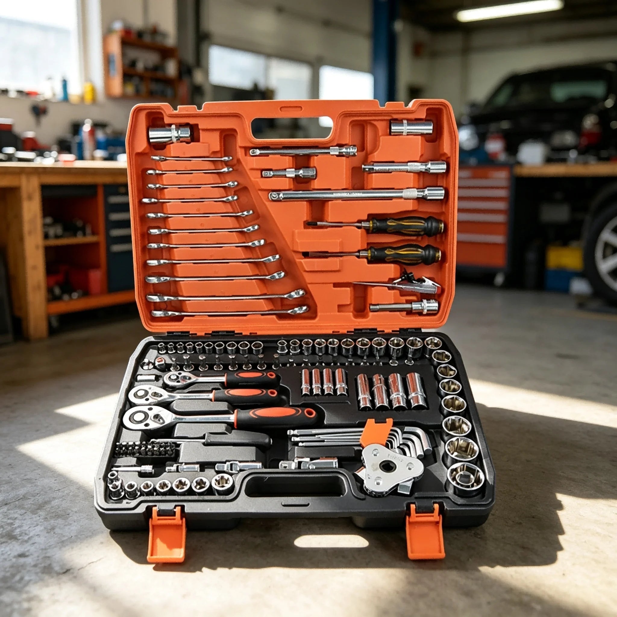 tungfull 121-Piece Chrome Vanadium Steel Socket Ratchet Wrench Set – Auto & Motorcycle Repair – Storage Box – $188