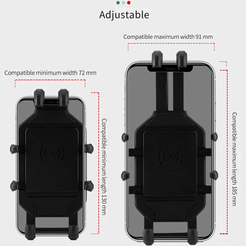 Motorcycle Wireless Charging Phone Mount – QC 3.0 Fast Charger GPS Handlebar Holder for 4–7" Phones