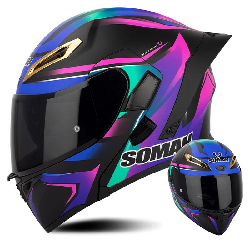 DOT Approved Modular Full Face Motorcycle Helmet – Flip-Up Dual Visor, All-Season