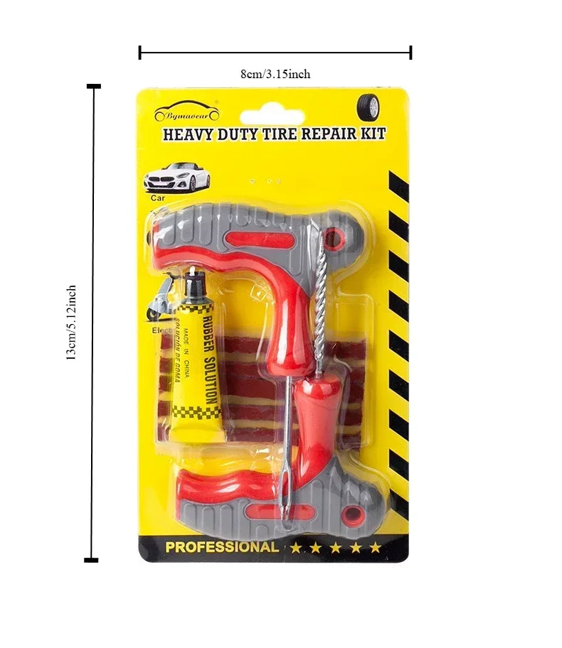 Motorcycle Tubeless Tire Repair Tool Kit – Rubber Strips, Thread Drill, Fork Drill & Glue – Car Truck Vacuum Tyre Puncture Plug Set – $10