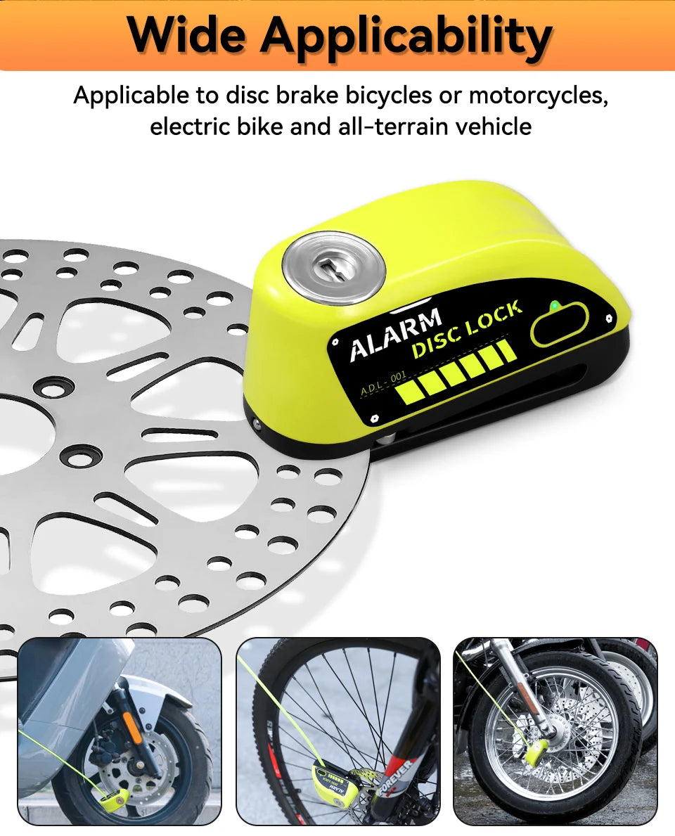 Extractme Motorcycle Alarm Disc Brake Lock Security Moto Wheel Disk Padlock Waterproof 120dB Anti-Theft – Fingerprint / Combination / Charging Style – USB-C – 7mm – With or Without Rope