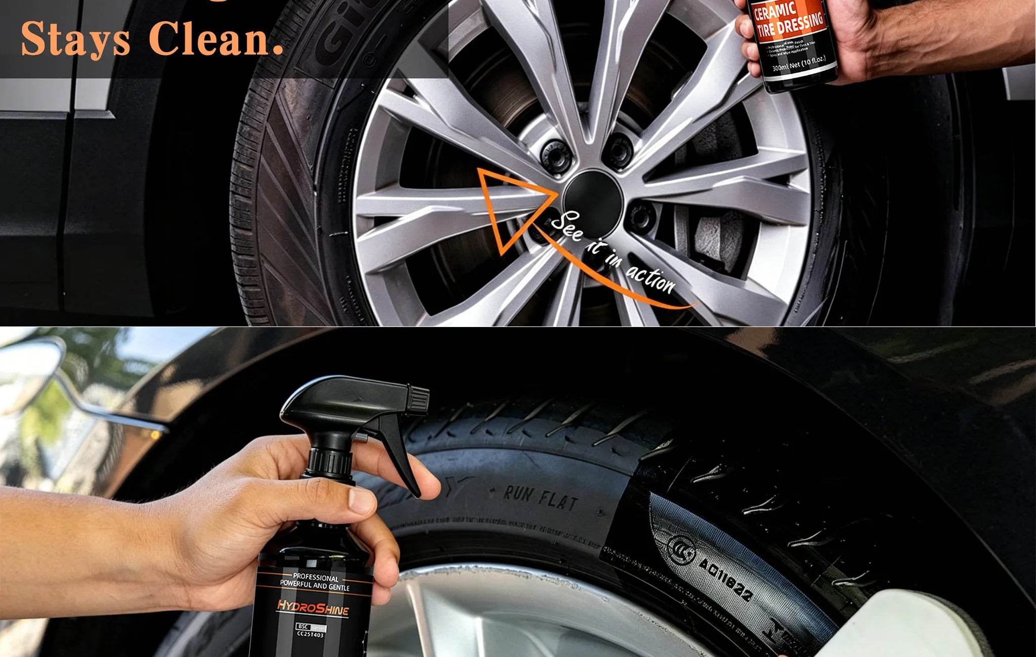 Hydroshine Ceramic Tire Dressing – Black Wet Look Tire Shine Deep Glossy Finish UV Protection Long-Lasting – 50ml / 100ml / 300ml – $14–35