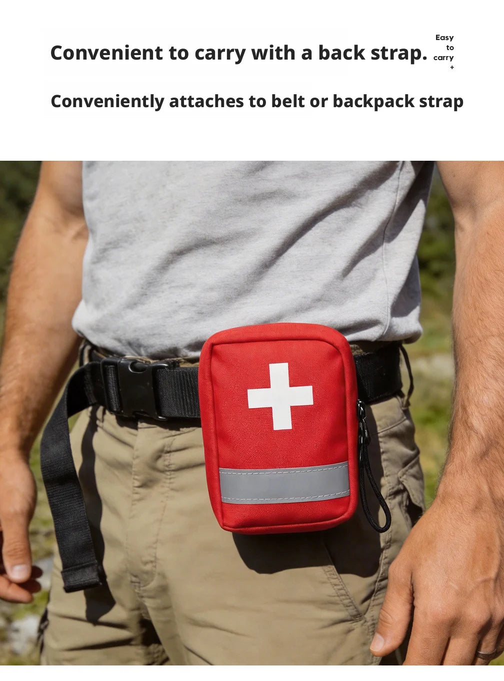 Reflective Portable First Aid Kit for Outdoor Hiking Camping - Emergency Medicine Organizer with Car Storage Strips