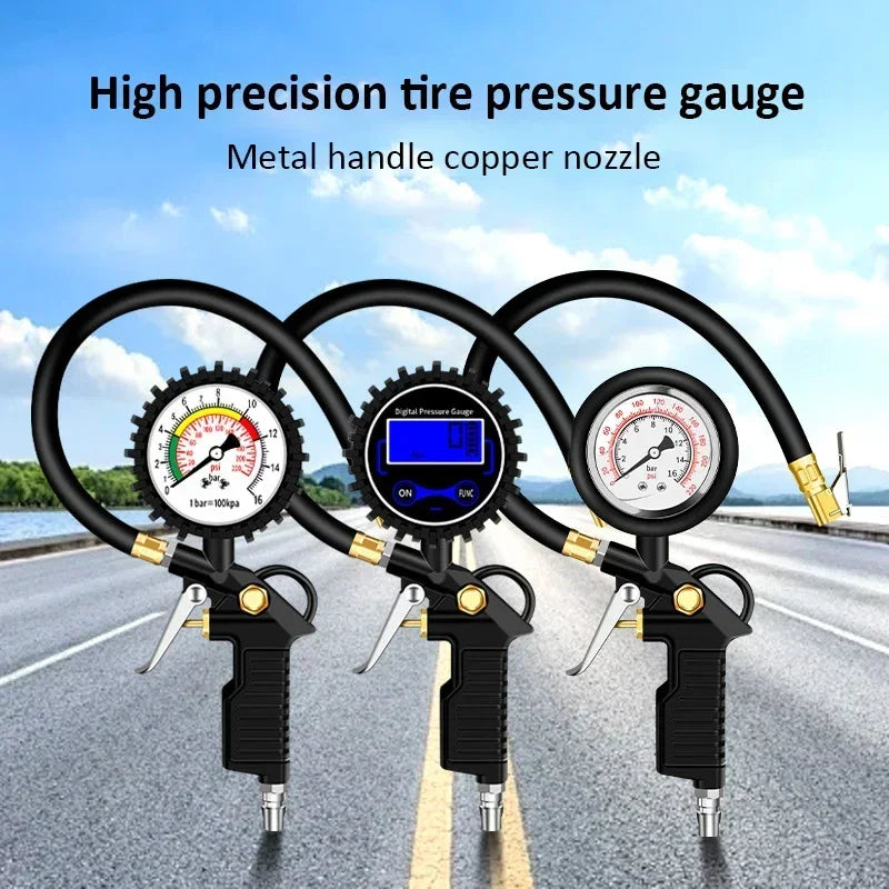 220 PSI Tire Pressure Gauge – Car, Truck & Motorcycle Tire Inflator with Flexible Hose