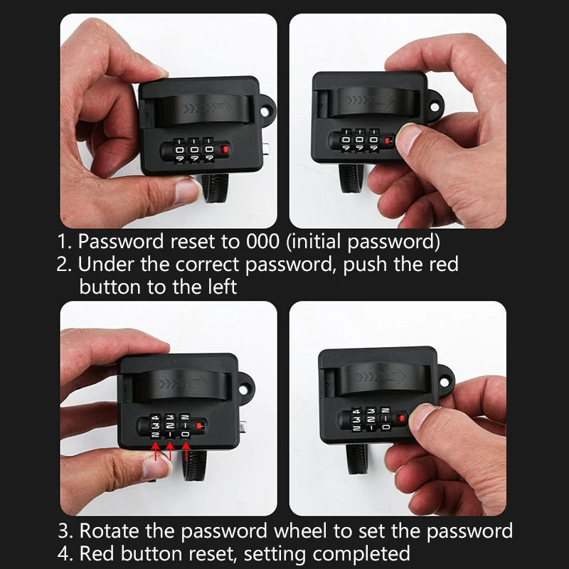 Multi-Use Motorcycle Bicycle Helmet Lock Waterproof Anti-Theft Password Cable Lock Hook for Scooter Cycling Accessories – 3-Digit Adjustable Cable Tie 18cm Zinc Alloy Black