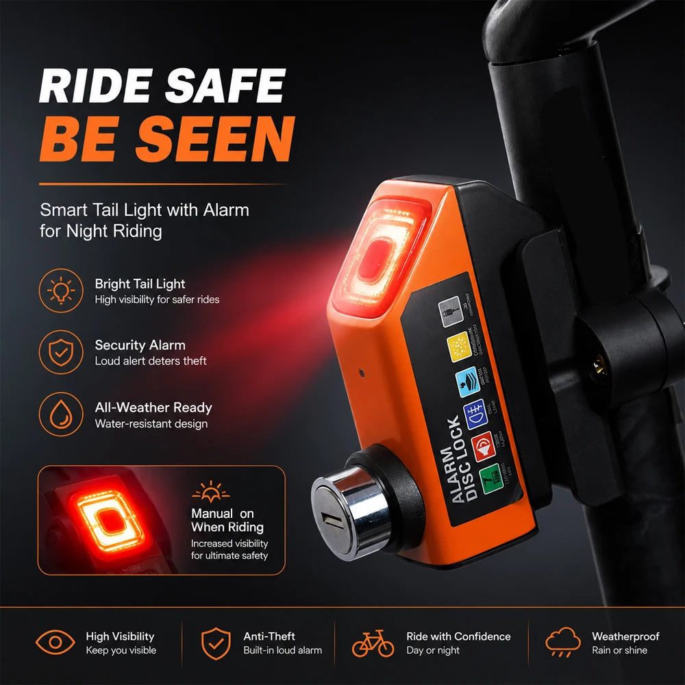 MDUG Motorcycle Alarm Disc Brake Lock 120dB Loud Anti-Theft Security Moto Wheel Disk Padlock Waterproof USB Rechargeable LED Light Bracket – IPX6 – Solo or Set – Blue Red Orange Yellow Black