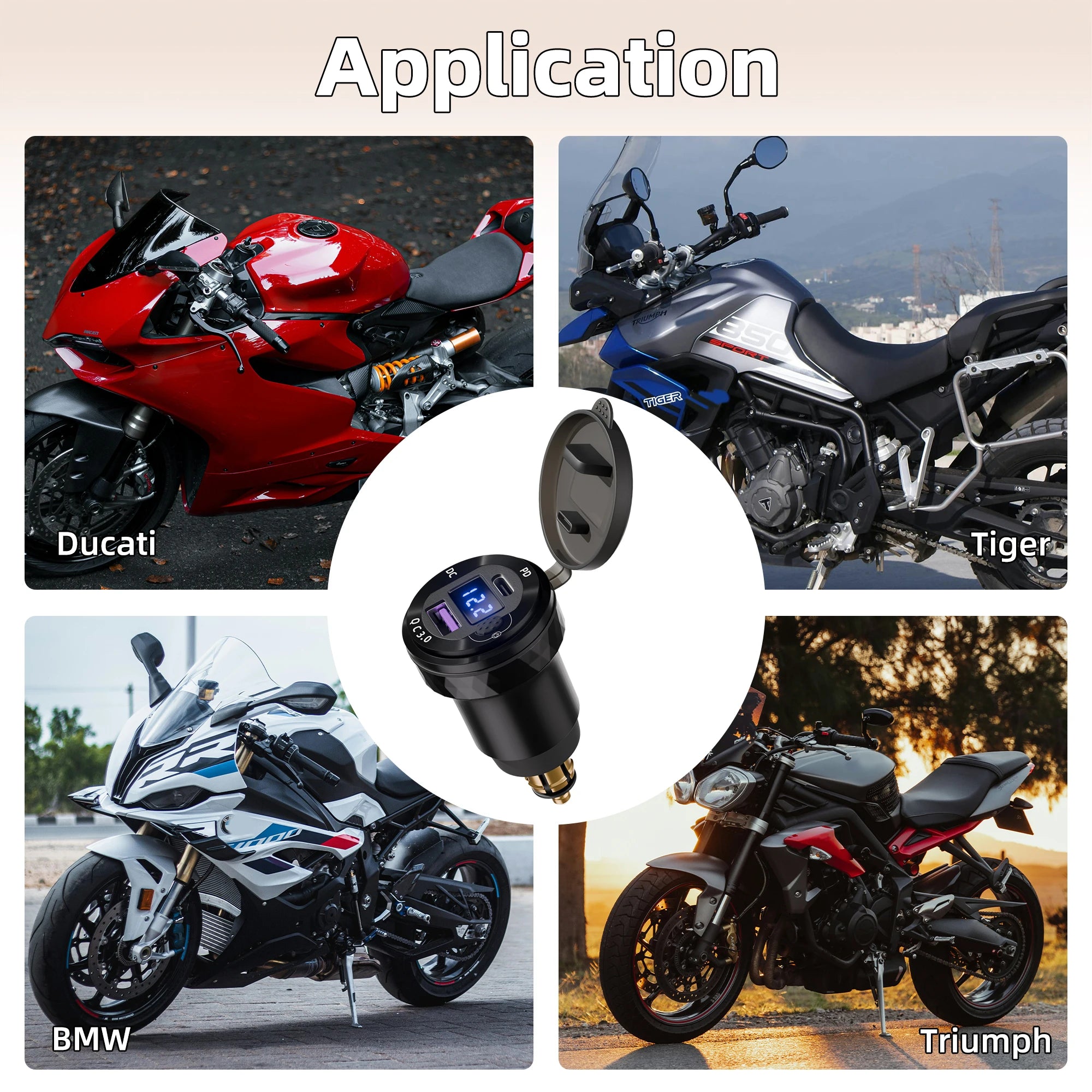 Waterproof DIN/Hella USB Motorcycle Charger Adapter – QC Powerlet Phone Charger with Blue LED for BMW, Triumph Tiger & Ducati