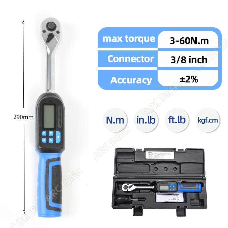 ARC DEER Digital Torque Wrench – Peak + Track Mode – Data Storage – ±2% CW – LED + Buzzer – 1.5–60 Nm – from $129