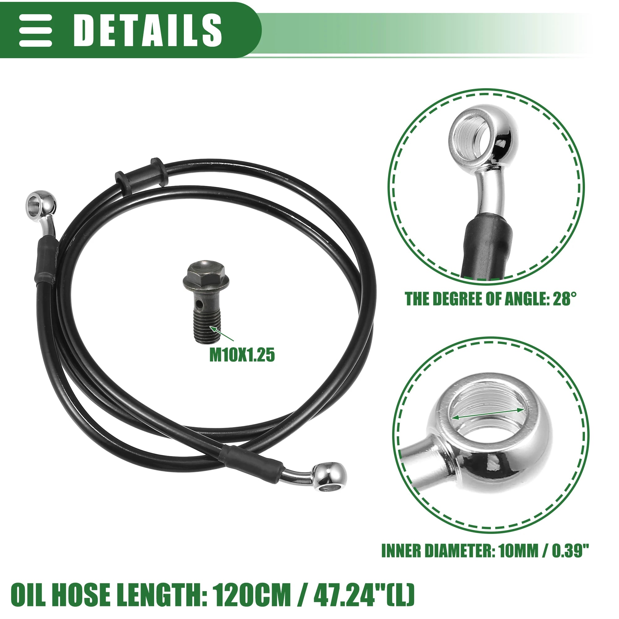 28° Braided Hydraulic Brake Hose – Brake Line Tools – Motorcycle Dirt Bike Motocross Brake Line Oil Hose – M10×1.25 – 30cm to 170cm – Black – from $18