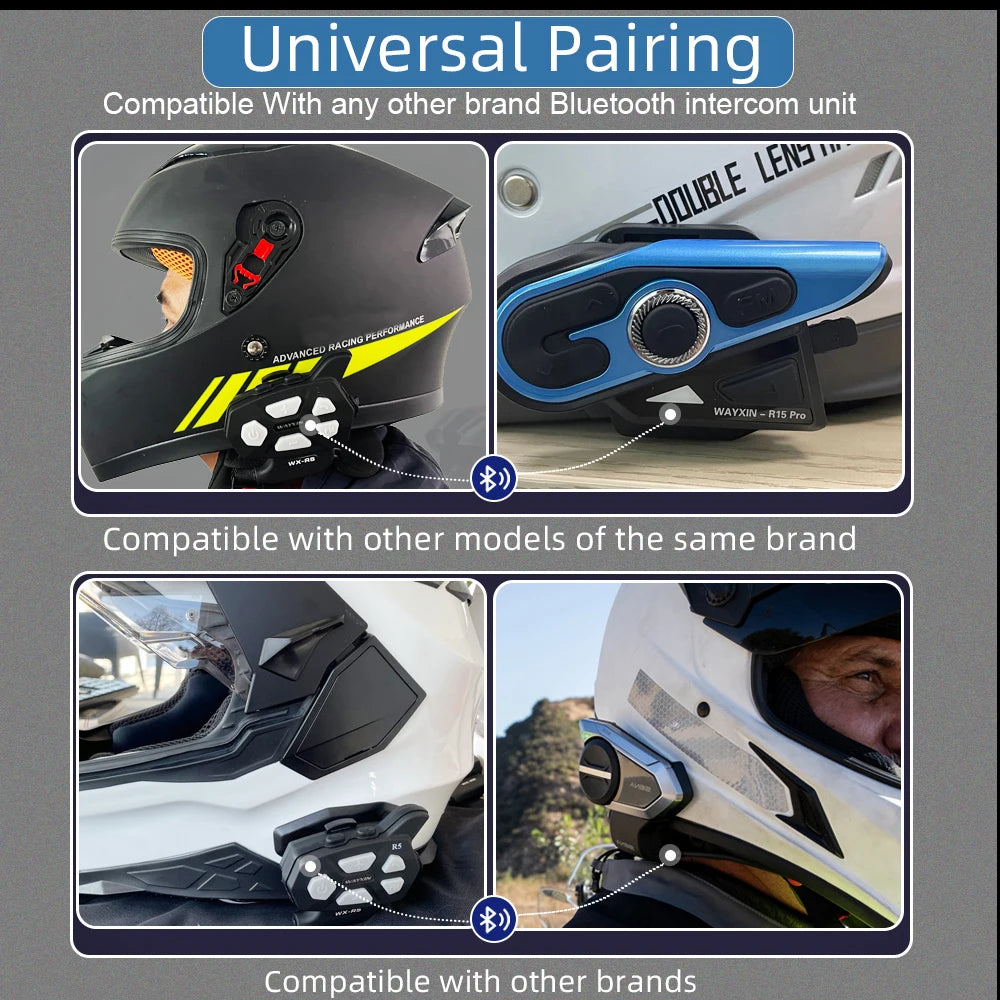 WAYXIN R9 Motorcycle Bluetooth Intercom – 6-Rider 1500m