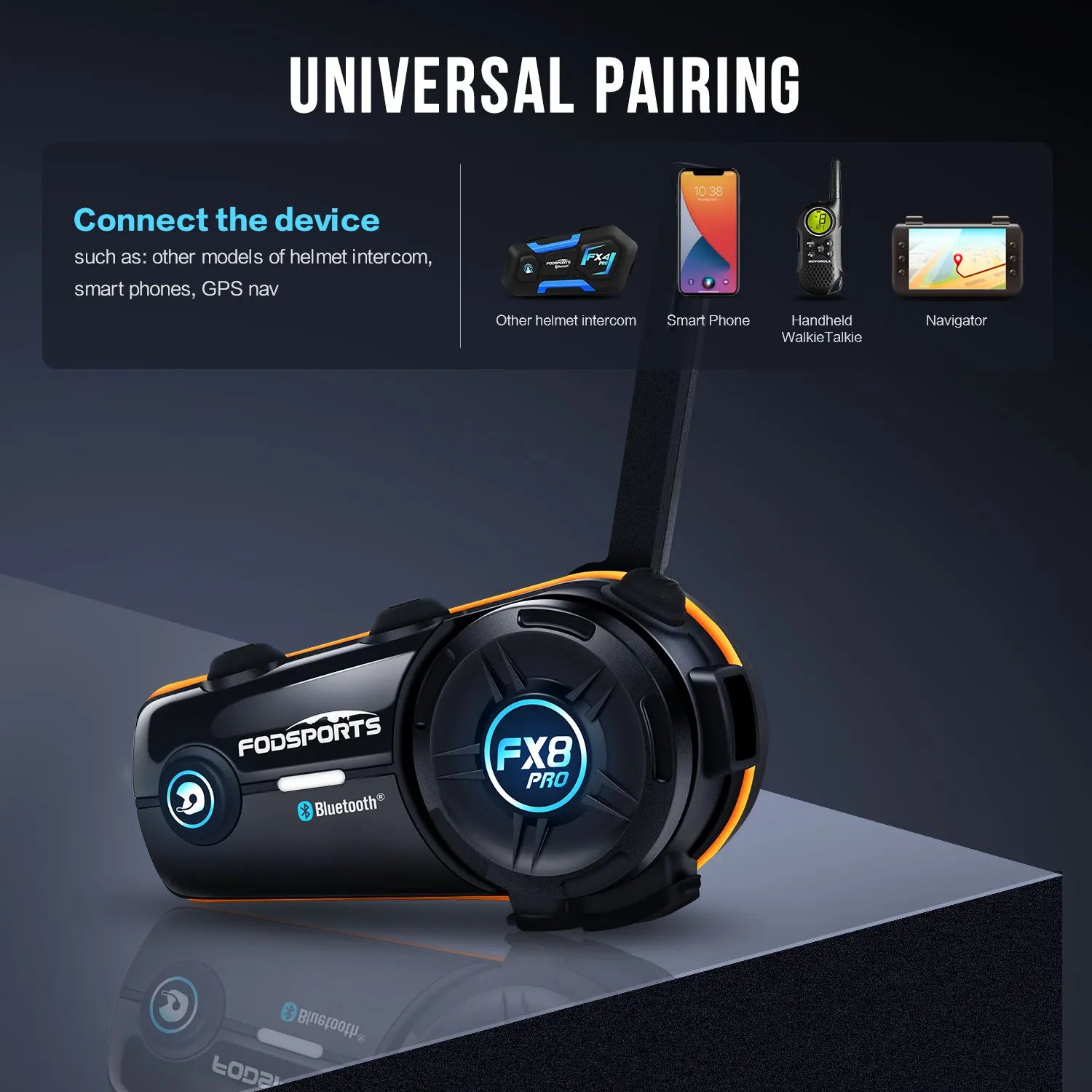 Fodsports FX8 Pro Motorcycle Bluetooth Intercom – 10-Rider Group Communication