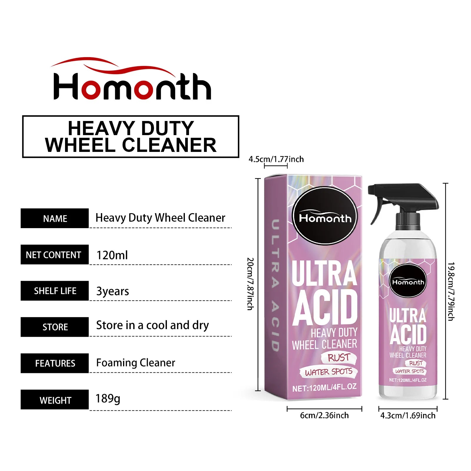 Powerful Wheel Cleaner Spray 120ml – Industrial-Strength Foam Cleaner Brake Dust Remover Anti-Aging Dirt Repellent – 1pc / 3pc – $16–32
