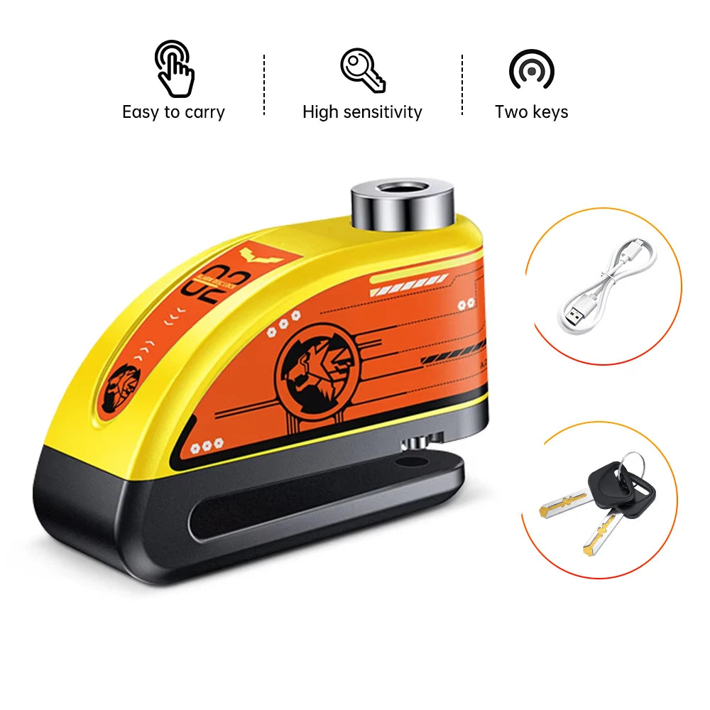 Elecpow Rechargeable Motorcycle Bicycle Scooter Alarm Disc Brake Lock Waterproof Anti-Theft Reminder Cable – 120dB USB-C IP67 7mm 285g CE FCC RoHS – With or Without Rope