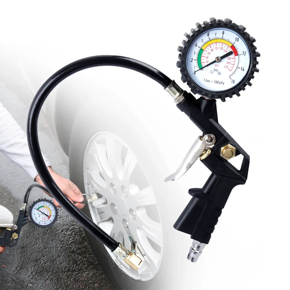 0–16 Bar Tire Pressure Gauge – High-Precision Dial Tire Inflator for Car, SUV, Motorcycle & Bicycle