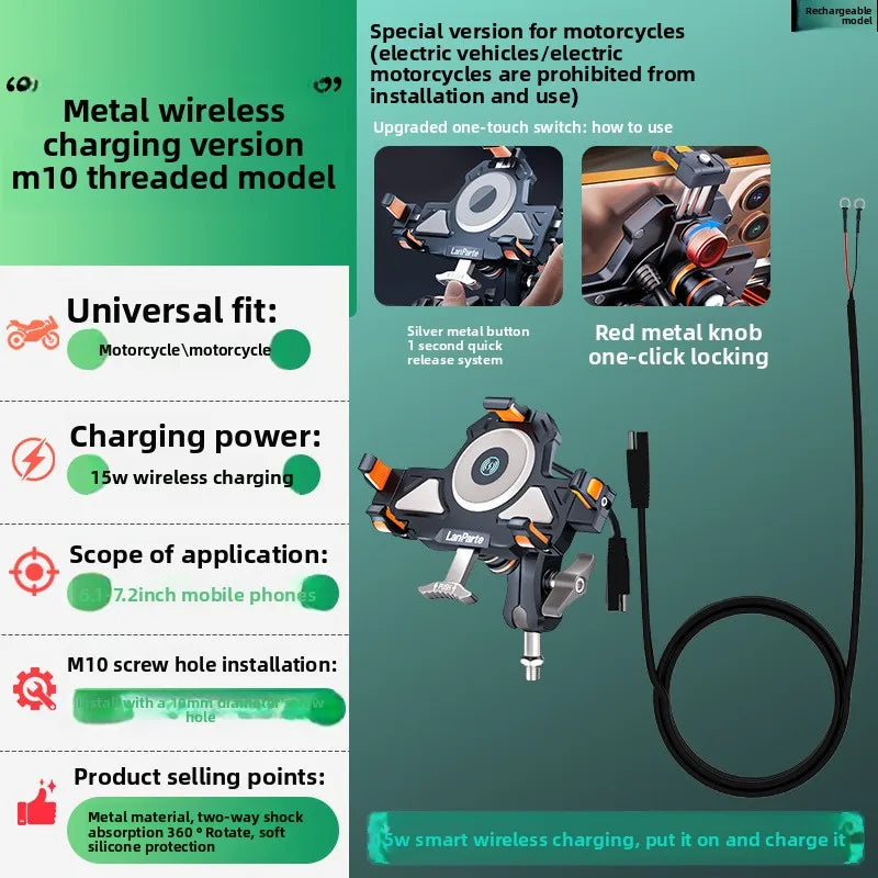 Metal Shockproof Motorcycle Phone Holder 4 Vibration Dampener 15W Wireless Charger Fast Charging Motorbike Bicycle Bike Stand