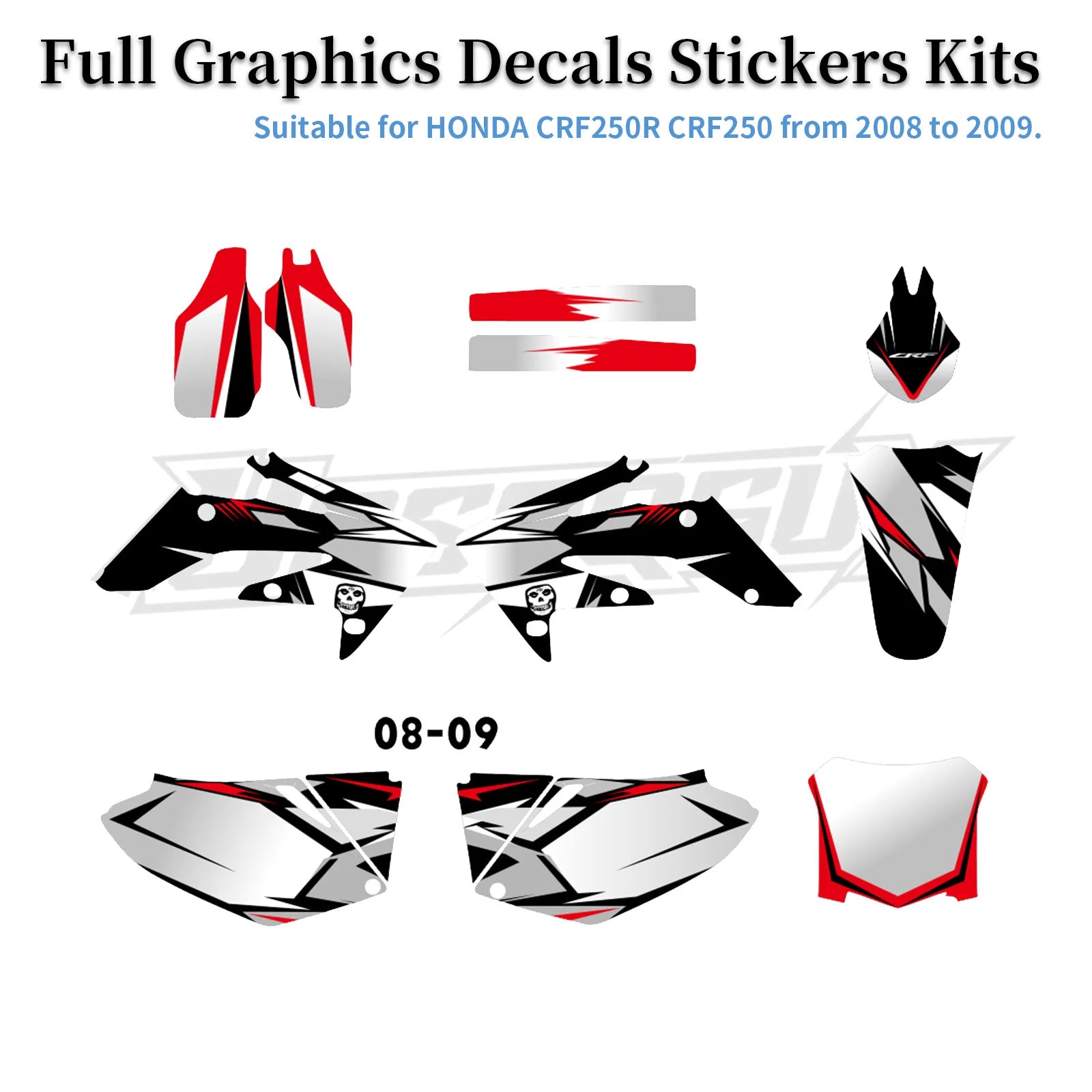 Honda CRF250R 2004–2009 Motorcycle Graphic Background Decal Sticker Kit – 12 Designs – 29mil / 35mil Glossy or 31mil 3D – Ships from USA – $72–$78
