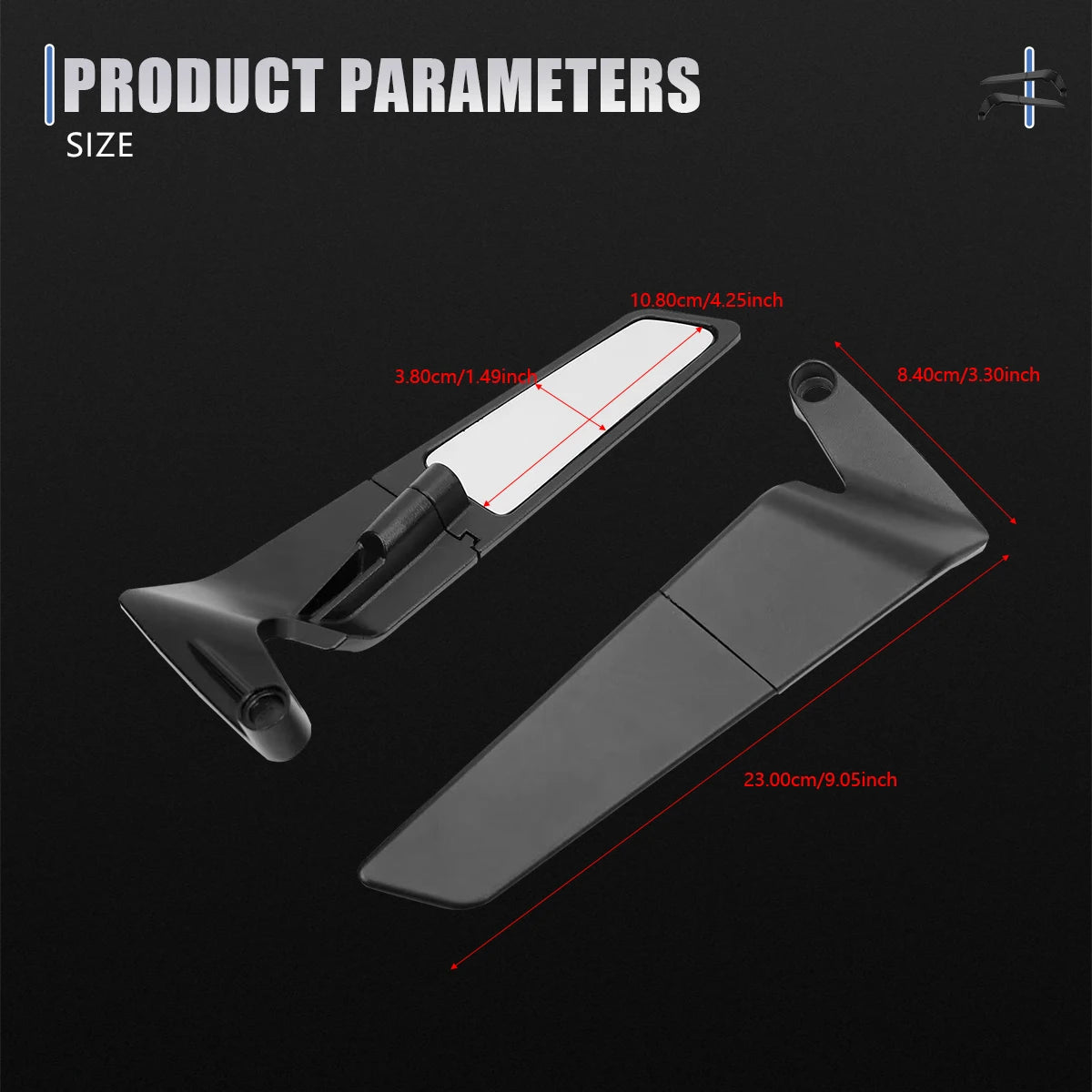 HVLMHA Yamaha MT-07 MT-09 MT-10 Stealth Winglet Rotatable Motorcycle Mirror CNC Aluminium Adjustable Rearview Motorcycle Mirror Kit 2021-2023
