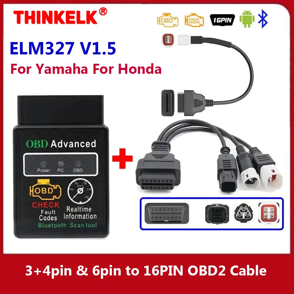 ITCARDIAG ELM327 V1.5 Motorcycle OBD2 Adapter Cable Kit – EFI Bikes – Yamaha Honda Kawasaki Suzuki Ducati KTM Harley – Android – $37–48