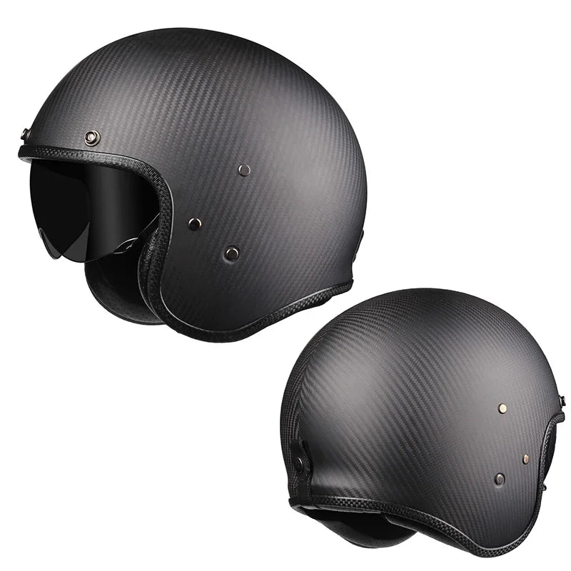 Carbon Fiber Helmets – Genuine Carbon Fiber 3/4 Open Face Motorcycle Helmet, Retro Cafe Racer with Inner Visor