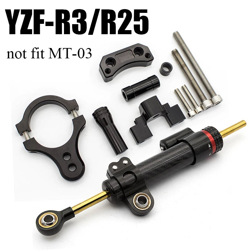Carbon Steering Damper Stabilizer Motorcycle For Yamaha YZF R3 R25 MT25 YZFR3 Directional Dampers Mount Bracket Support Kit
