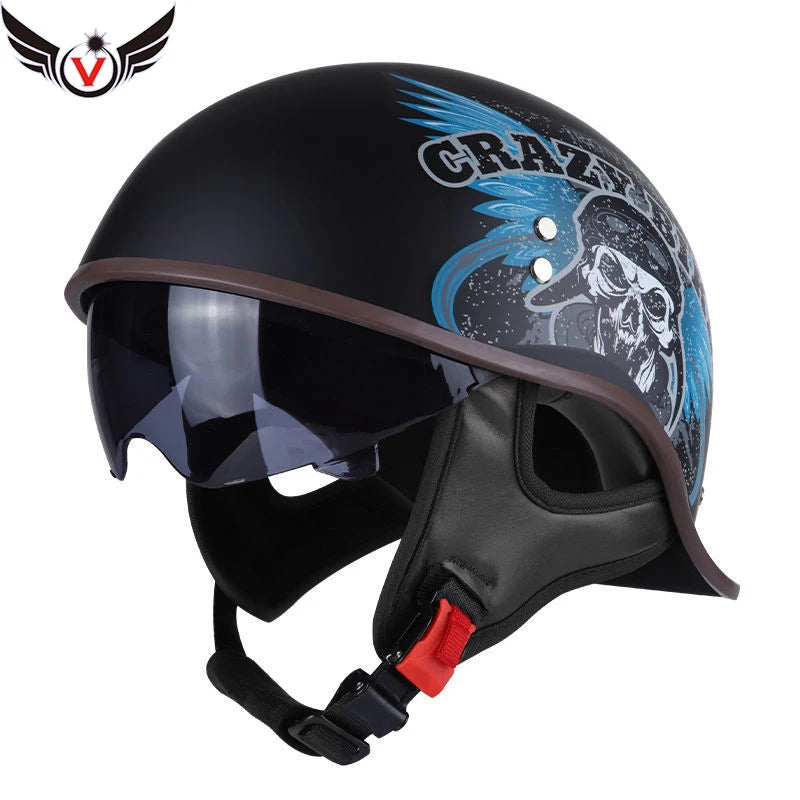 Half Helmets – V Retro Motorcycle Helmet, Lightweight All-Season Cruiser Helmet for Men & Women