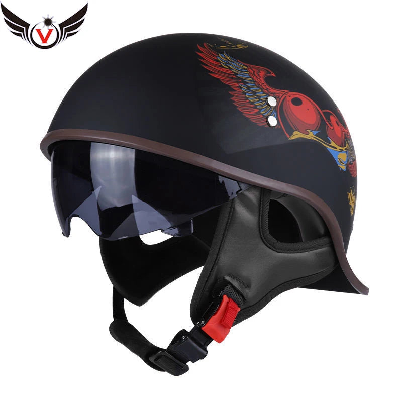 Half Helmets – V Retro Motorcycle Helmet, Lightweight All-Season Cruiser Helmet for Men & Women