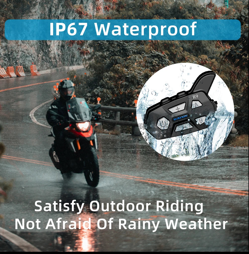 WAYXIN R9 Motorcycle Bluetooth Intercom – 6-Rider 1500m