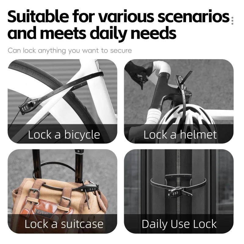 WEST BIKING Anti-theft Bike Tie Lock Portable Security 3 Digit Bike Helmet Lock Motorcycle Scooter  Zinc Alloy Bicycle Tie Lock