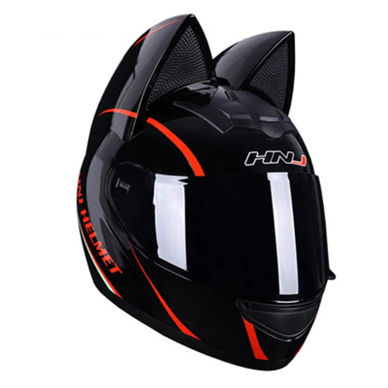 Cute Cat Full Face Ear Helmet for Street and Motocross Riding