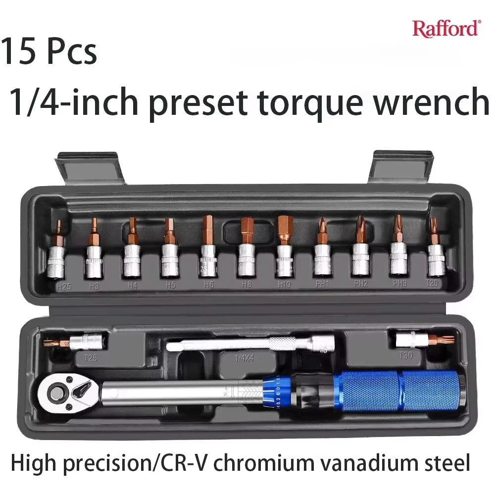 Rafford 1/4” Click Torque Wrench – 2–24 Nm – 0.2 Nm Micro-Adjust – 72-Tooth – ±3% Certified – Bicycle & Motorcycle – from $44