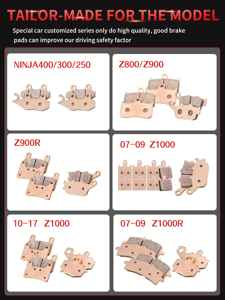 Sintered Metal Brake Pads for Kawasaki Ninja 250 300 400 Z250 Z300 Z800 Z900 Z900RS Z1000 Z1000R – Brake Pad Tools – Front / Rear / Set – from $21