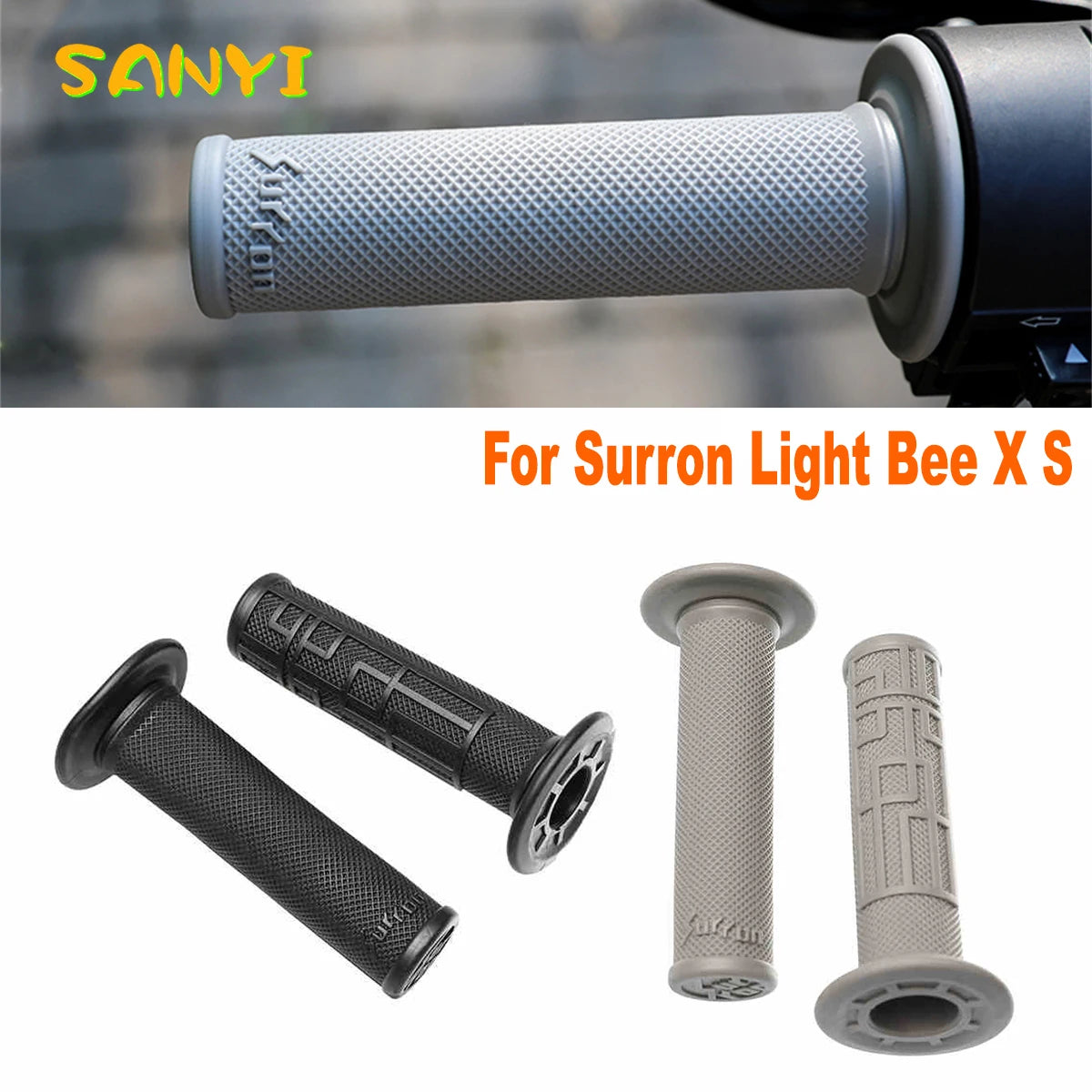 XCMT Sur-Ron Original Style Motorcycle Handlebar Grips Rubber Non-Slip Shock-Absorbing Brake Handle Grip for Sur-Ron X S Light Bee LightBee Electric Bike – Black / Gray (1 Set)