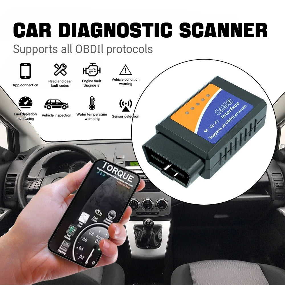 Mini ELM327 OBD2 Scanner – Bluetooth V2.1 / V1.5 / WiFi – Check Engine Code Reader – Car + Motorcycle Fault Detector – $12