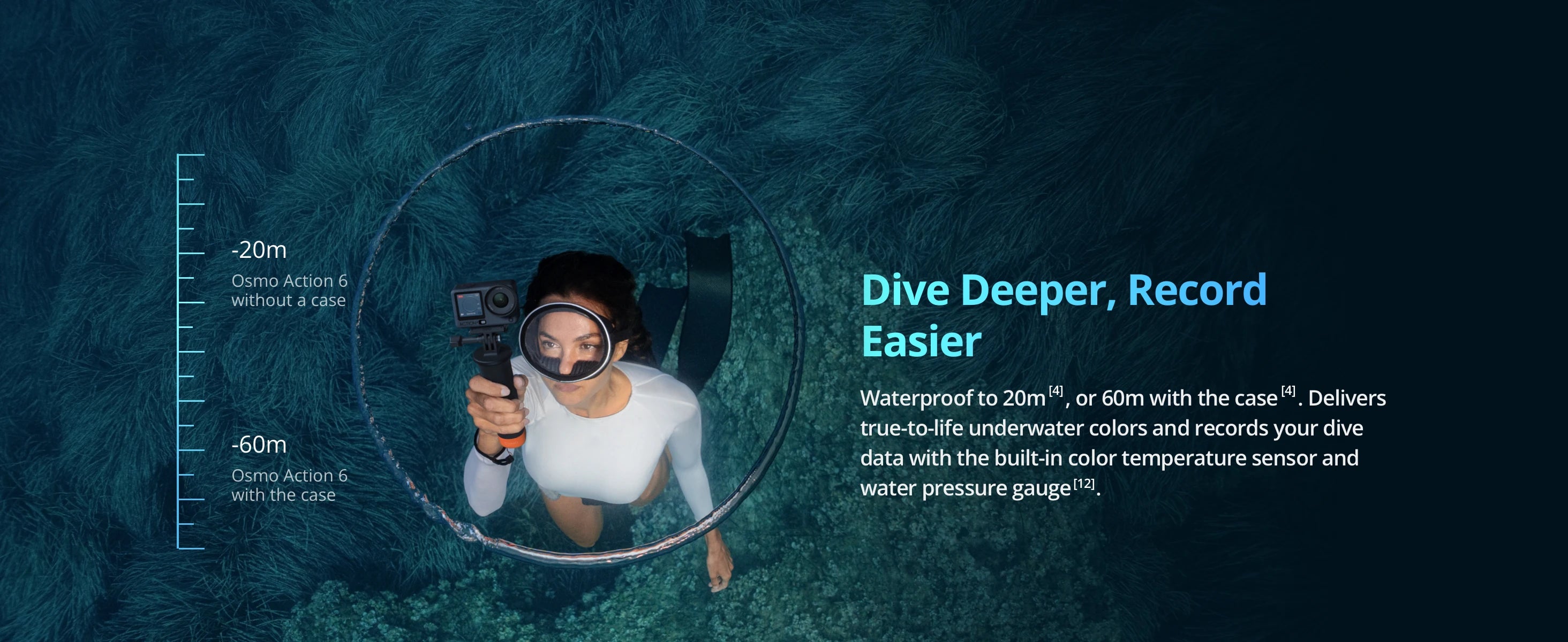 DJI Osmo Action 6 Adventure Combo 8K Waterproof Action Camera Variable Aperture f/2.0 HorizonSteady 360° 20m Underwater 50GB Built-in Storage Dual Mic Gesture Voice Control for Travel Motorcycle Vlog