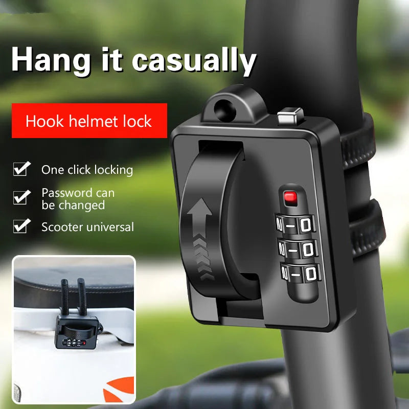 Multi-Use Motorcycle Bicycle Helmet Lock Waterproof Anti-Theft Password Cable Lock Hook for Scooter Cycling Accessories – 3-Digit Adjustable Cable Tie 18cm Zinc Alloy Black