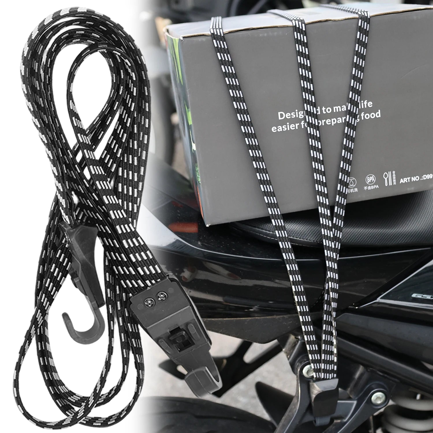 Bungee Straps – 90cm Adjustable Motorcycle Luggage & Helmet Strap