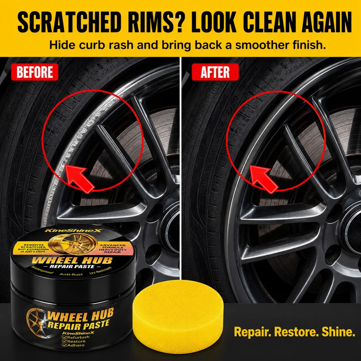 KINESHINEX Alloy Wheel Scratch Remover & Polish Paste – Rim Restoration & Shine – Metal Surface Polish – 30g – 1 / 3 / 5 / 10 Pcs – $28–112