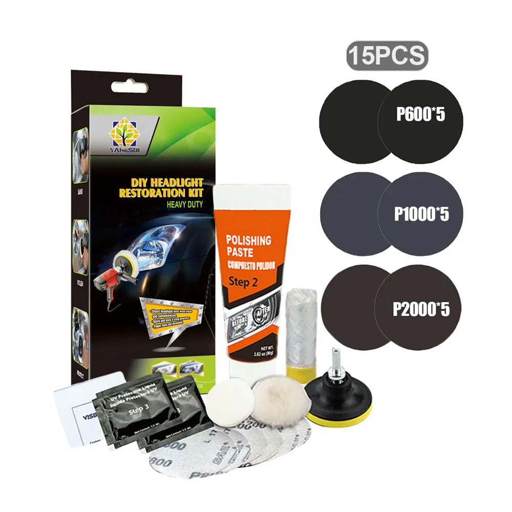 Professional Car & Motorcycle Headlight Restoration Kit – Wet Sand + Polish + UV Protect – Removes Yellowing Scratches – Car / Motorcycle / ATV – 24 Set Options – $40