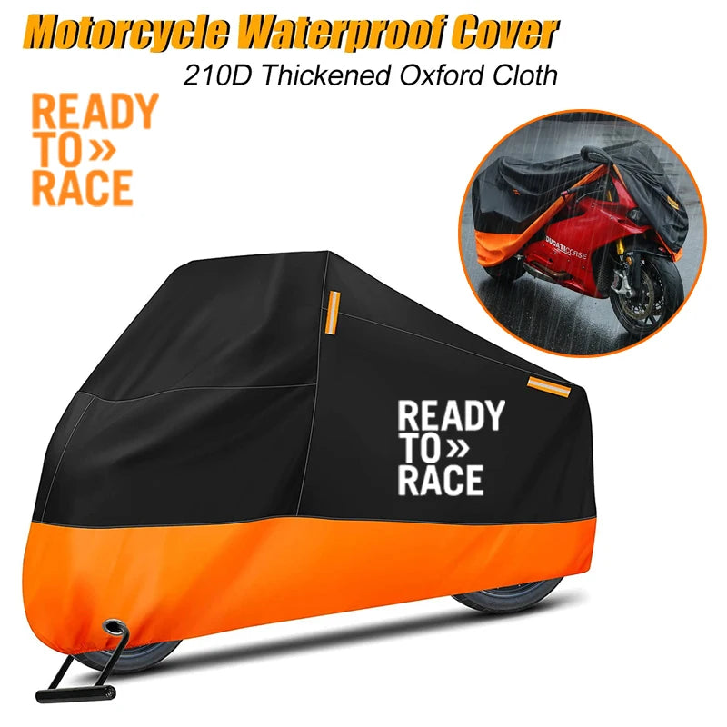 For KTM Ready to Race ADV Duke 390 690 790 890 1190 RC Motorcycle Cover Waterproof Outdoor Scooter UV Protector Dust Rain Cover – 210D Polyester Taffeta PU Silver Orange Elasticized Hem M-4XL